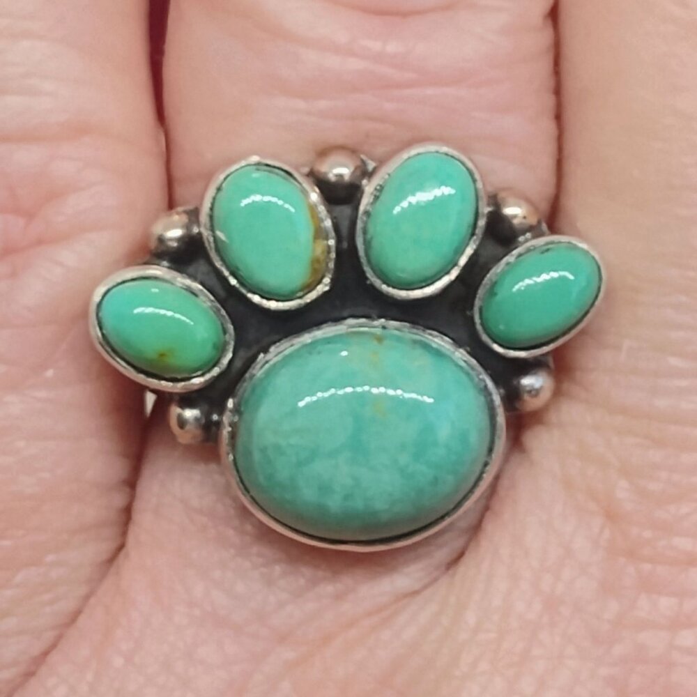 Sterling Silver Turquoise Cluster Paw Ring Bear Cat Dog Size 8 Southwestern